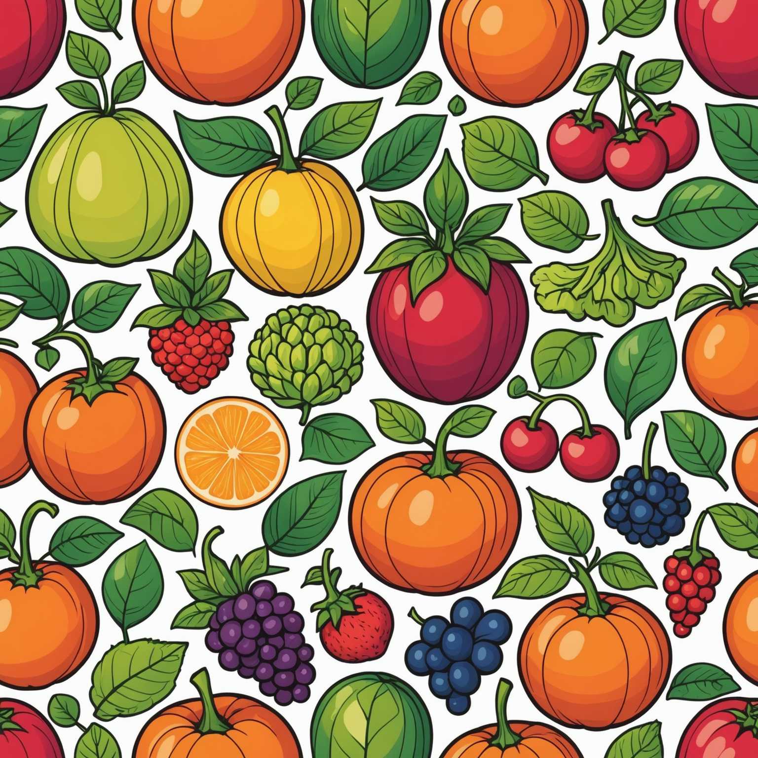 Die Abbildung zeigt ein detailliertes und farbenfrohes Clipart einer einzelnen Frucht, eines Gemüses oder eines naturinspirierten Elements in einem verspielten Stil. 