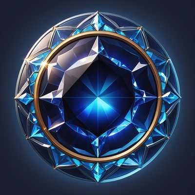 Das Bild zeigt ein fantastisches Spielsymbol, das einen Edelstein darstellt. Der Edelstein ist kreisförmig und lebhaft in einem tiefen Blau gefärbt. Er ist sehr detailreich, zeigt funkelnde Facetten und komplizierte Reflexionen, die ihm ein dreidimensionales Aussehen verleihen. Der Edelstein hat eine ätherische, leuchtende Qualität. Der Hintergrund ist in einer schlichten, neutralen Schattierung gehalten, die die lebendigen Farben des Edelsteins hervorhebt.