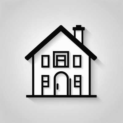 Das Bild zeigt ein minimalistisch gestaltetes Icon eines Hauses vor einem sauberen, weißen Hintergrund. Das Symbol besteht aus einfachen, dünnen Linien und grundlegenden geometrischen Formen, die in einem einheitlich monochromen Farbschema dargestellt sind. Der Stil ist modern und übersichtlich, mit einem Fokus auf Klarheit und Funktionalität.