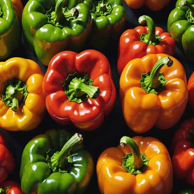 Dieses Bild zeigt eine sehr detaillierte und realistische Paprika. Die Paprika ist lebendig und weist eine vielfältige Palette an Texturen und Farben auf, wodurch sie äußerst appetitlich und optisch ansprechend wirkt.