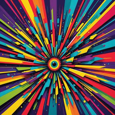 Das Bild zeigt ein lebendiges abstraktes Grafikdesign-Poster mit einem einzigartigen und komplexen Design, das eine Explosion von Farben nahtlos miteinander verbindet. Der Stil ist modern und dynamisch, gekennzeichnet durch kühne geometrische Formen, fließende Linien und komplexe Muster. Die Farbpalette ist lebhaft und vielfältig, mit hellen Rot-, Blau-, Grün-, Gelb- und Lilatönen. Einige Poster enthalten subtile Verläufe und Texturen, die dem Kunstwerk Tiefe und Dimension verleihen. Die Designs sind auffällig und vermitteln ein Gefühl von Bewegung und Energie, und spiegeln zeitgenössische Trends im Grafikdesign wider.
