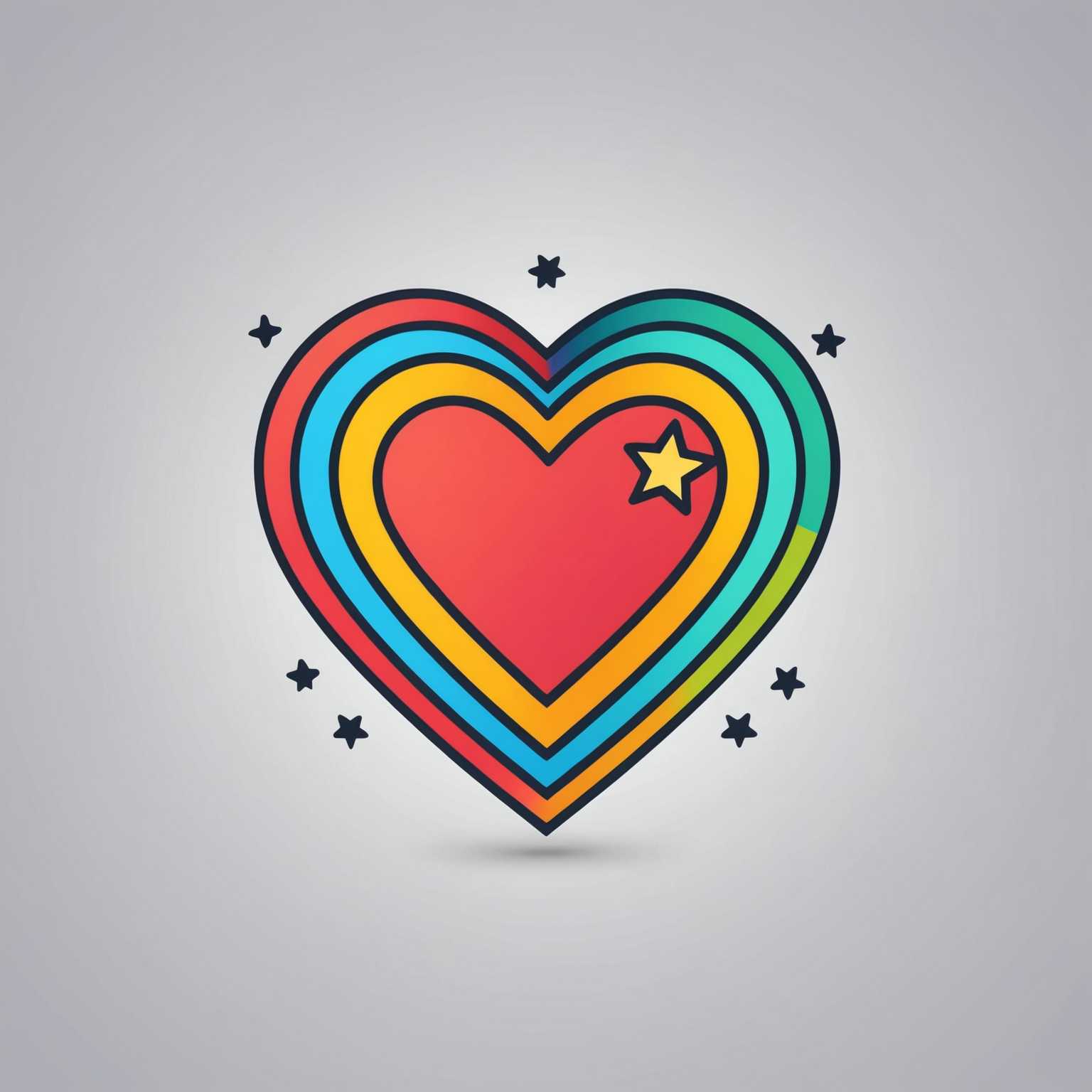 Das Bild zeigt ein einzelnes buntes Umrisssymbol, wie z.B. ein Herz, Stern oder eine einfache geometrische Form. Es zeichnet sich durch klare Linien und lebendige Farben aus.
