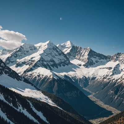 In der Ferne erhebt sich eine majestätische Bergkette mit schneebedeckten Gipfeln und vervollständigt die Szene.