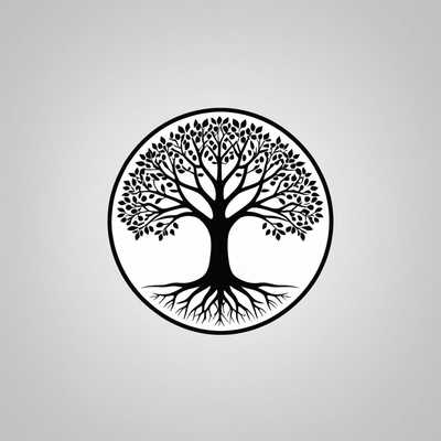 Ein einfaches, sauberes Logo-Design mit einem schwarzen Kreis und einer weißen, minimalistischen Baum-Silhouette in der Mitte. Der Baum hat einen einzigen Stamm, der sich in mehrere Äste aufteilt, von denen jeder einige kleine Blätter hat. Das Design ist modern und elegant, mit einem Schwerpunkt auf Einfachheit und Klarheit. Der Hintergrund des Logos ist schlicht weiß, was den schwarzen Kreis und das filigrane Baumdesign hervorhebt.
