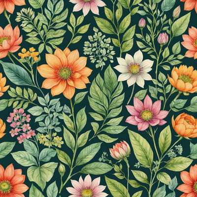Eine Reihe von zarten und detaillierten botanischen Aquarellillustrationen. Jede Illustration zeigt verschiedene Pflanzen und Blumen mit aufwendigen Details in lebendigen Aquarellfarben. Die Farben reichen von sanften Pastelltönen bis zu satten, tiefen Tönen und fangen die natürliche Schönheit der Flora ein. Die Blätter werden mit verschiedenen Grüntönen dargestellt, die die Adern und Texturen hervorheben. Blumen werden in voller Blüte gezeigt und zeigen ihre Blütenblätter in Farben wie Rosa, Orange, Blau und Gelb. Der Hintergrund ist eine saubere, weiße Leinwand, die die botanischen Elemente deutlich hervorhebt. Die gesamte Komposition strahlt ein Gefühl von Ruhe und Bewunderung für die komplexen Designs der Natur aus.