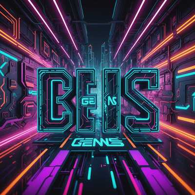 Das Bild zeigt das Wort 'Gens', das in einer futuristischen Cyber-Graffiti-Schriftart dargestellt ist. Die Buchstaben sind mit scharfen Kanten und lebendigen, neonfarbenen Tönen gestaltet, die ihnen einen leuchtenden Effekt verleihen. Der Hintergrund umfasst digitale Schaltkreismuster, holografische Texturen und abstrakte, hochtechnologische Designs. Das gesamte ästhetische Erscheinungsbild kombiniert Street Art mit fortschrittlicher Technologie und schafft ein visuell beeindruckendes und modernes Kunstwerk, das Elemente von Kunst, Cartoon und Cyberpunk vereint.