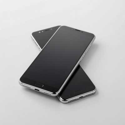 Drei Smartphones mit schwarzen Bildschirmen auf weißem Hintergrund