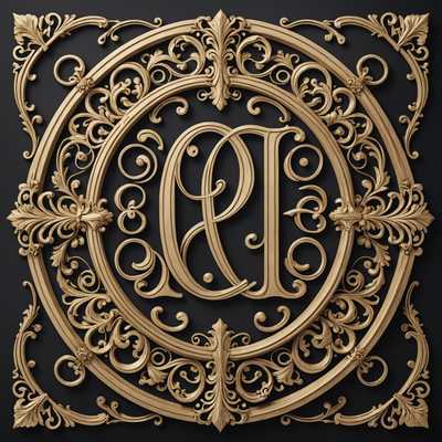 Das Bild zeigt ein kunstvoll gestaltetes Monogramm mit ineinander verschlungenen, verzierten Buchstaben, die mit komplizierten Details versehen sind. Die Buchstaben sind von eleganten Zierlinien und dekorativen Elementen umgeben, was dem Design eine vintage, aber dennoch raffinierte Ästhetik verleiht. Das Gesamtdesign strahlt Eleganz und künstlerisches Handwerk aus, mit besonderem Augenmerk auf Symmetrie und Balance.