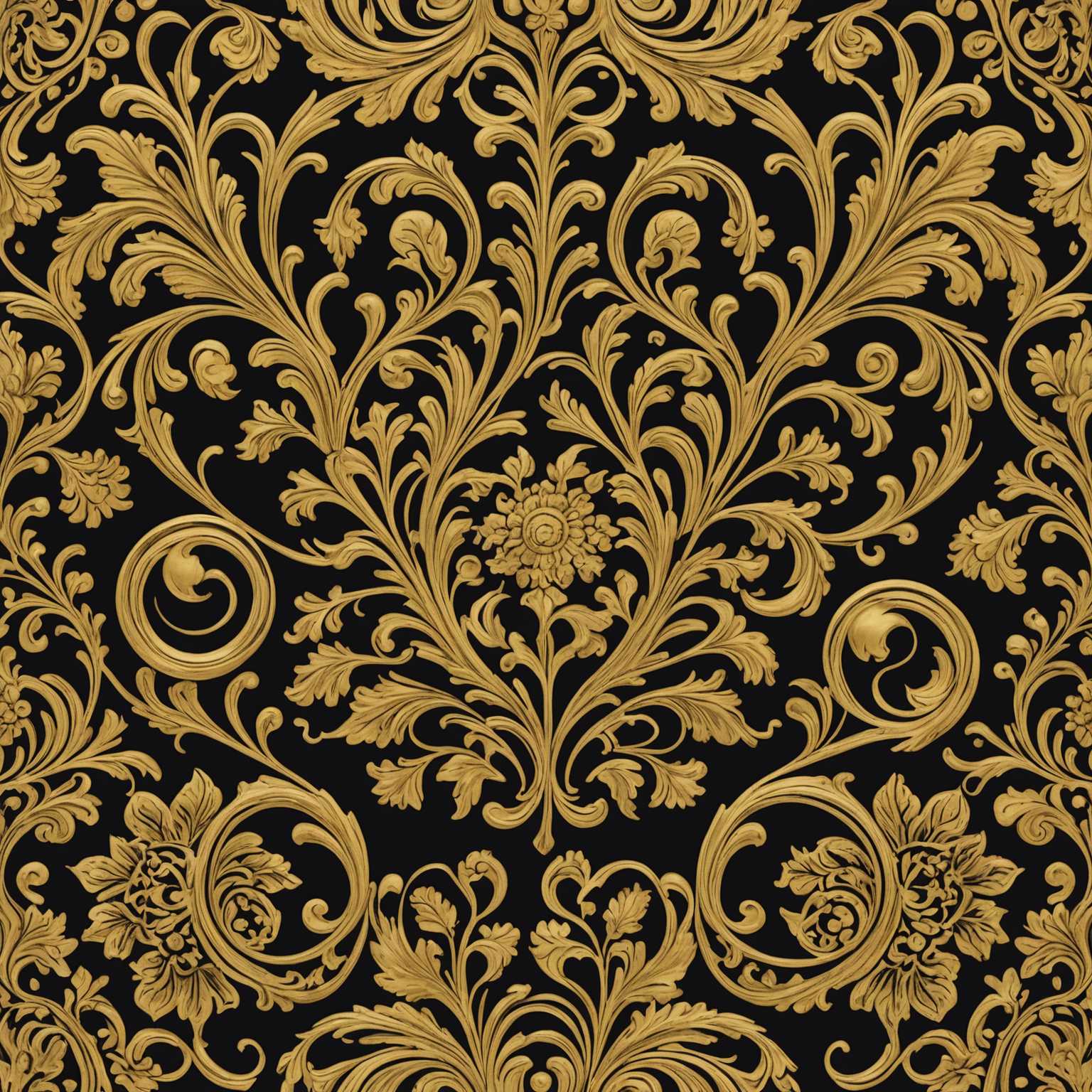 Das Bild zeigt ein aufwendiges und intricats Muster mit surrealistischen und künstlerischen Elementen, hauptsächlich in Goldtönen. Das Design wirkt abstrakt und fantasievoll, mit zahlreichen verzierten Motiven, kurvenreichen Formen und symbolischen Elementen. Insgesamt ist der Stil sowohl fantastisch als auch traumhaft, mit Details wie wirbelnden Linien, dekorativen Verzierungen und möglicherweise Anspielungen auf organische Formen oder Figuren, die in das Muster eingewoben sind, alles in einem reichen und leuchtenden Gold dargestellt.