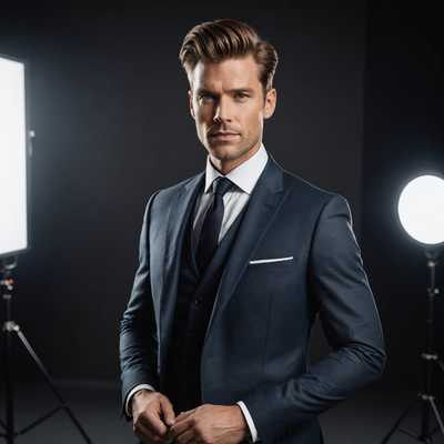Ein gut gekleideter Prominenter posiert selbstbewusst. Die Person hat eine elegante Frisur und ist in modische Kleidung gekleidet, möglicherweise von einem renommierten Designer entworfen. Der Hintergrund ist ein anspruchsvolles Umfeld, wie ein Studio, mit professioneller Beleuchtung, die ihre Merkmale betont. Der Prominente strahlt Charisma und Gelassenheit aus und schafft ein Bild, das Glamour und Stil verkörpert. Die Komposition des Fotos ist gut ausbalanciert und konzentriert sich auf das zentrale Motiv.
