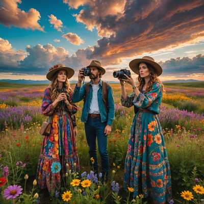 Dramatische Blumenwiese: Fotosession bei Sonnenuntergang