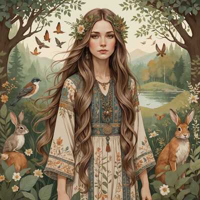 Boho-Frau in blühender Natur: Harmonie & Flora