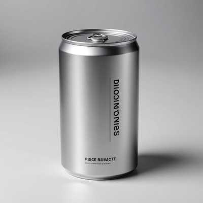 Das Bild zeigt eine zylindrische Dose mit einem schlanken, modernen Design. Die Dose ist metallisch mit einem glänzenden Finish, das Licht subtil reflektiert. Es verfügt über saubere und minimalistische Markenelemente, wie ein einfaches Logo und Text. Der Hintergrund ist schlicht und unaufdringlich, wahrscheinlich weiß oder hellgrau, um den Fokus ganz auf das Produkt zu lenken. Die Dose steht aufrecht, und die Beleuchtung ist gleichmäßig, wodurch die Konturen und die Oberflächentextur der Dose hervorgehoben werden. Es können leichte Schatten um die Basis der Dose vorhanden sein, die dem Foto Tiefe verleihen.