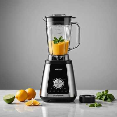 Edelstahl Mixer mit Zitronen-Smoothie und Minzblättern