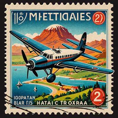 Die Abbildung zeigt eine Sammlung von Vintage-Briefmarken, die jeweils Retro-Illustrationen verschiedener Reiseziele darstellen. Die Briefmarken sind sorgfältig gestaltet, mit lebendigen Farben und detaillierter Kunst, die einen altmodischen Charme einfangen. Jede Briefmarke trägt den Namen des Landes oder der Stadt und einige haben zusätzliche Elemente wie Vintage-Flugzeuge, ikonische Wahrzeichen oder kulturelle Symbole. Die Ränder der Briefmarken sind perforiert, was ihr authentisches, altmodisches Aussehen verstärkt. Das Gesamtthema ist nostalgisch und feiert die Faszination des Reisens und der Erkundung vergangener Zeiten.