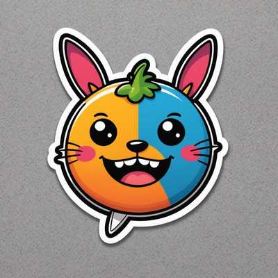 Ein niedlicher Sticker im Cartoon-Stil mit leuchtenden Farben und markanten Umrissen. Das Design zeigt einen fantasievollen Charakter oder ein Objekt in einem 2D-Vektor-Art-Stil. Der Sticker besitzt einen sogenannten Deadcut-Rand, wodurch das Motiv klar und sauber vom weißen Hintergrund getrennt ist. Die Darstellung ist einfach und flach, mit einem sauberen, fröhlichen Ausdruck, ideal für die Verwendung als verspielter Aufkleber auf verschiedenen Oberflächen.