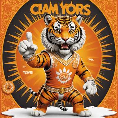Dieses Buchcover zeigt einen anthropomorphen Tiger mit orangefarbenem Fell und weißen Akzenten. Der Tiger trägt ein weißes ärmelloses Oberteil mit der Aufschrift 'CAM YORS' und befindet sich in einer energiegeladenen Pose mit beiden Daumen nach oben. Er steht vor einem orangefarbenen Sonnenstrahlenmuster. In den oberen Ecken des Covers sind kunstvolle goldene Designs zu sehen. Am unteren Rand steht in fetten gelben Buchstaben der Satz 'ONE TEAM ONE DREAM'. Der Buchrücken und die Ränder sind sichtbar, was auf eine gebundene Ausgabe hinweist. Das Design besticht durch professionelle Qualität, hohe Auflösung und eine marktgerechte Ästhetik, die sowohl für gedruckte als auch digitale Formate geeignet ist.