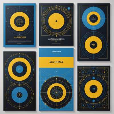 Dieses beeindruckende Buchcover präsentiert eine Sammlung von sechs einzigartigen Plakaten, angeordnet in zwei Reihen mit jeweils drei Plakaten. Jedes Plakat zeigt ein markantes, geometrisches Design in den dominierenden Farben Blau, Gelb und Schwarz. Das Plakat oben links trägt den Titel 'MATHEMATICS' und präsentiert symmetrische Kreisdesigns mit geometrischen und mathematischen Symbolen. Das mittlere Plakat oben, betitelt 'LANGUAGE', zeigt Gitter mit ineinander greifenden Linien, Kreisen und Quadraten, die ein rätselhaftes Konzept andeuten. Rechts oben befindet sich ein weiteres 'LANGUAGE'-Plakat mit komplexen Mustern, die einem Labyrinth ähneln. Das untere linke Plakat, 'SCIENCE', enthält vertikale Muster mit wissenschaftlichen Symbolen. In der Mitte unten zeigt ein weiteres 'SCIENCE'-Plakat Spalten von Buchstaben. Das rechte Plakat unten, betitelt 'PROGRAMMING', beeindruckt mit einem kreisförmigen Design und schaltkreisartigen Mustern. Dieses Cover kombiniert professionellen Buchcover-Designstil mit einer ansprechenden visuellen Komposition.