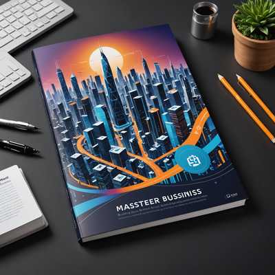Dieses Buchcover zeigt ein eindrucksvolles, futuristisches Design, das das Thema Betriebswirtschaftslehre meisterhaft in Szene setzt. Der Titel des Buches lautet 'Meisterung der Betriebswirtschaftslehre: Weg zum Erfolg'. Im Mittelpunkt steht eine Illustration einer futuristischen Stadtlandschaft, die aus einem digitalen Tablet emporragt. Diese Szenerie wird von digitalen Icons und Diagrammen umrahmt, die das Umfeld des modernen Business-Lebens symbolisieren. Das Cover-Design nutzt einen Farbverlauf von dunkel zu hell, der dem Bild Tiefe und Innovation verleiht. Zusätzlich sind zwei Stifte symmetrisch auf beiden Seiten des Buches platziert und runden das minimalistische Hintergrunddesign ab. Das Gesamtbild strahlt Professionalität aus und ist für den Buchmarkt bestens geeignet.