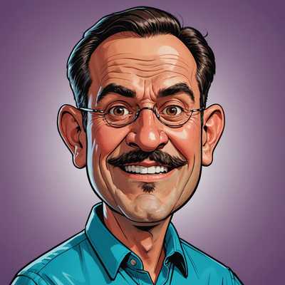 Diese Karikatur zeigt einen humorvollen Charakter mit übertriebenen Gesichtszügen und unverhältnismäßig großen Proportionen. Der Stil ist in ausdrucksstarker Cartoonkunst gehalten, wobei die besonderen Persönlichkeitsmerkmale des Charakters deutlich zur Geltung kommen. Die Verwendung lebendiger Farben und klarer Linien betont den lustigen und ansprechenden Look der Abbildung, während die professionelle Qualität der Illustration die Einzigartigkeit des Designs unterstreicht.