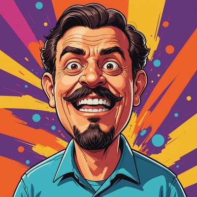 Diese Karikatur zeigt einen übertrieben dargestellten Charakter mit ausgeprägten Gesichtszügen und überdimensionalen Proportionen. Die Verwendung lebendiger Farben und klarer Linien verleiht der Illustration eine ausdrucksstarke cartoonartige Qualität. Der humorvolle Charakterentwurf hebt die einzigartigen Persönlichkeitsmerkmale des Charakters hervor und sorgt für ein professionell illustriertes, unterhaltsames visuelles Erlebnis.