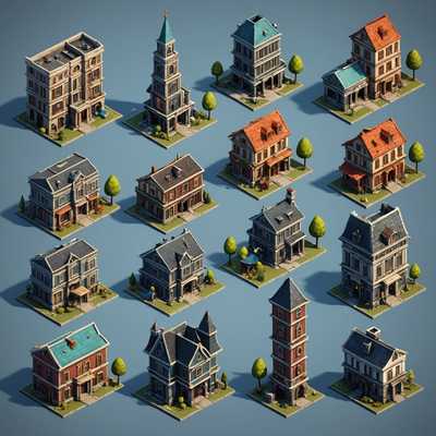 3D-Gebäudemodelle: Detaillierte Miniaturen in 16 Variationen