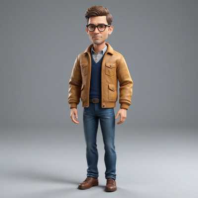 3D Cartoon Charakter: Mann mit braunen Haaren & Brille