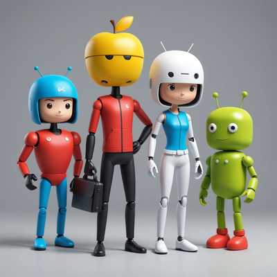 Das Bild zeigt mehrere 3D-Figuren im Stil von Apple oder Android mit einem glatten, abgerundeten Design und einem freundlichen, modernen Aussehen. Diese Figuren befinden sich möglicherweise in verschiedenen Posen, einige von ihnen halten möglicherweise Gadgets oder beschäftigen sich mit alltäglichen Aktivitäten. Die Farbpalette ist wahrscheinlich lebendig und ausgewogen, mit einfachen, nicht ablenkenden Farbtönen, die die freundliche und zugängliche Natur der Figuren betonen. Der Hintergrund ist wahrscheinlich minimalistisch, um die Aufmerksamkeit auf die gut definierten Avatare zu lenken und sie zum Mittelpunkt des Bildes zu machen.