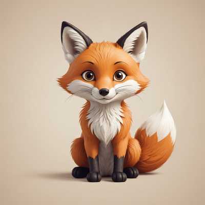 Das Bild zeigt einen niedlichen, illustrierten Cartoon-Fuchs mit großen, ausdrucksstarken Augen, einem flauschigen Schwanz und einem verspielten Wesen vor einem einfachen, sauberen Hintergrund. Der Fuchs hat ein hellorange-weißes Fellmuster und ist in einem freundlichen, skurrilen Stil dargestellt, der seine charmante und liebenswerte Natur betont.