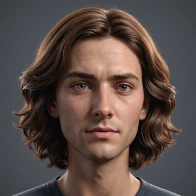 Ein hochdetailliertes 3D-Porträt einer Person mit realistischen Gesichtszügen, glatter Haut, ausdrucksstarken Augen und sorgfältig gerendertem Haar. Das Licht ist weich, hebt die Konturen des Gesichts hervor und schafft ein lebensnahes Erscheinungsbild. Die Person sieht leicht zur Seite, was dem Bild Tiefe und Emotion verleiht. Der Hintergrund ist einfach und unaufdringlich, sodass der Fokus auf den feinen Details des Gesichtsausdrucks und der Textur bleibt.