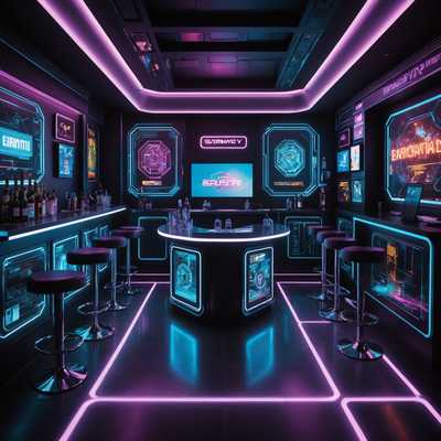 Cyberpunk-Bar: Neon-beleuchtetes, futuristisches Ambiente