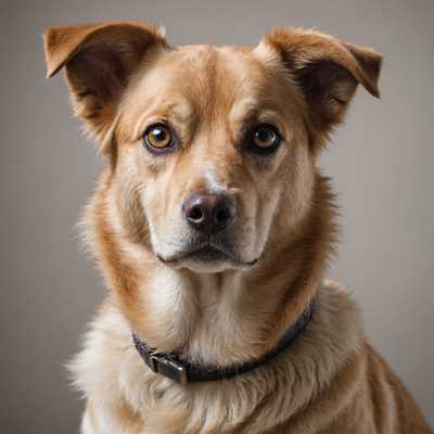 Ein Nahaufnahme-Porträt eines Hundes mit ausdrucksstarken Augen und leicht geneigtem Kopf. Der Hund hat ein weiches, glänzendes Fell, das gut gepflegt und gesund aussieht. Der Hintergrund ist eine neutrale Farbe, die es dem Hund ermöglicht, als Hauptaugenmerk des Bildes hervorzutreten. Die Atmosphäre ist hell, mit guter Beleuchtung, die die Merkmale des Hundes beleuchtet, das Fell texturiert und die Tiefe in den Augen hervorhebt. Die Gesamtstimmung des Fotos ist warm und einladend und fängt die charmante Persönlichkeit und das sanfte Wesen des Hundes ein.