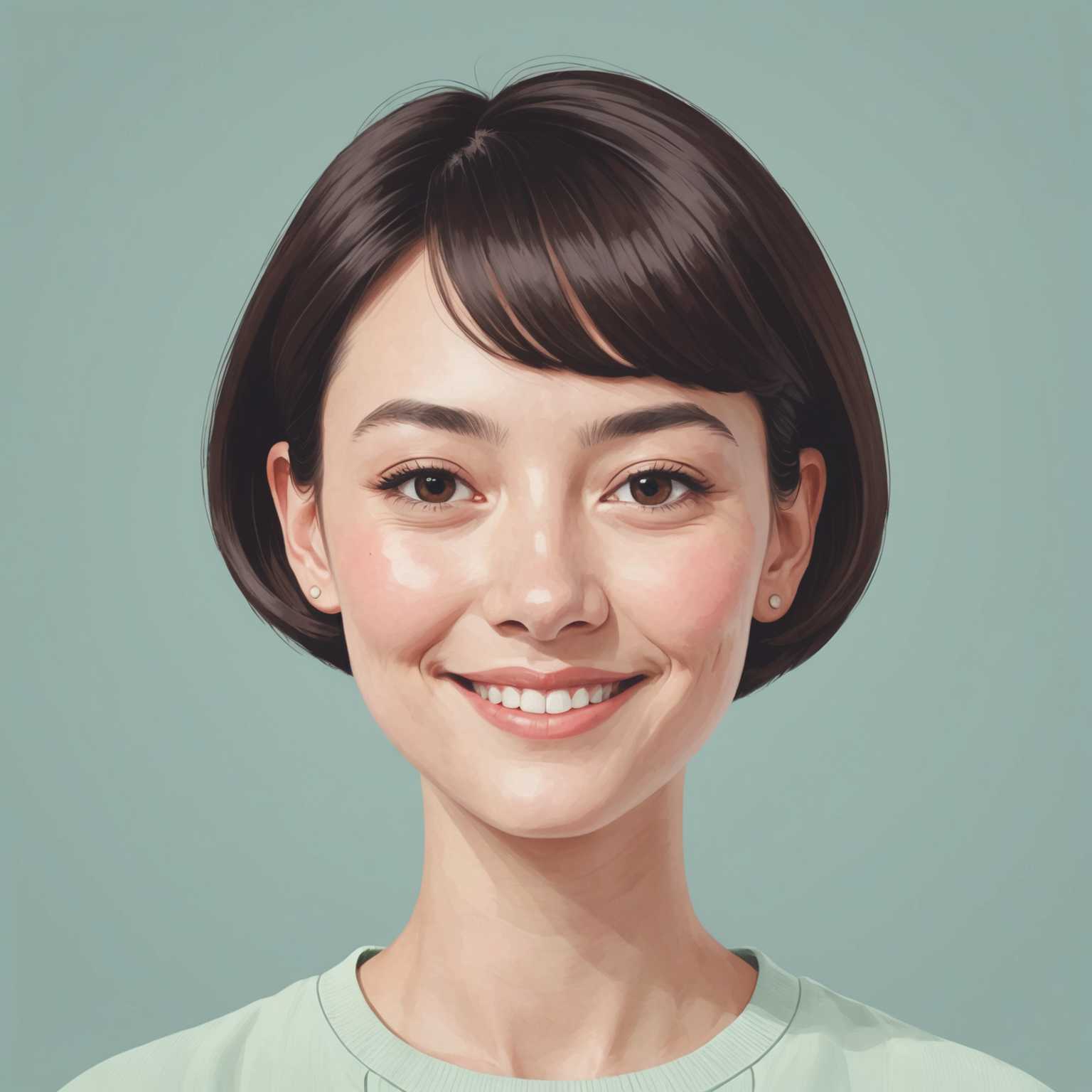 Das Bild zeigt ein flaches Illustrationsporträt einer Person. Die Figur hat ein rundes Gesicht mit vereinfachten Gesichtszügen, einschließlich Augen, Nase und Mund. Die Person hat kurzes, ordentlich gestyltes Haar und scheint leicht zu lächeln. Der Hintergrund ist eine einfarbige, möglicherweise pastellfarbene Fläche, die eine saubere Leinwand für den Avatar bietet. Der Stil ist minimalistisch mit klaren Linien und kräftigen Farben, was ihm eine zeitgenössische und moderne Anmutung verleiht. Das Gesamterscheinungsbild ist zugänglich und freundlich und passt gut in den Kontext eines Avatars oder Profilbildes.