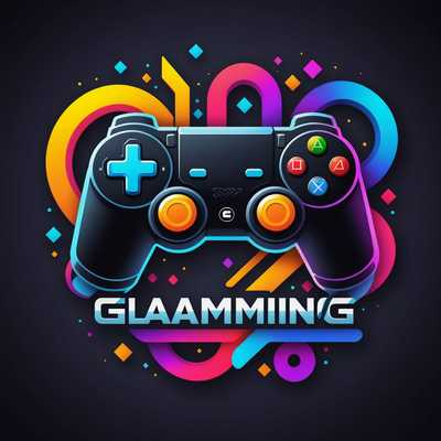 Das Bild zeigt ein einzelnes Gaming-Text-Logo, das illustrative Elemente und Monogrammdesigns enthält. Das Logo kombiniert stilisierte Typografie mit grafischen Elementen, die ein Gaming-Thema vermitteln. Es ist fett und dynamisch und weist lebendige Farben, Verläufe und Effekte wie Schatten oder Leuchten auf. Das Logo beinhaltet ein spielebezogenes Symbol wie einen Controller oder Joystick, um die visuelle Attraktivität zu steigern.