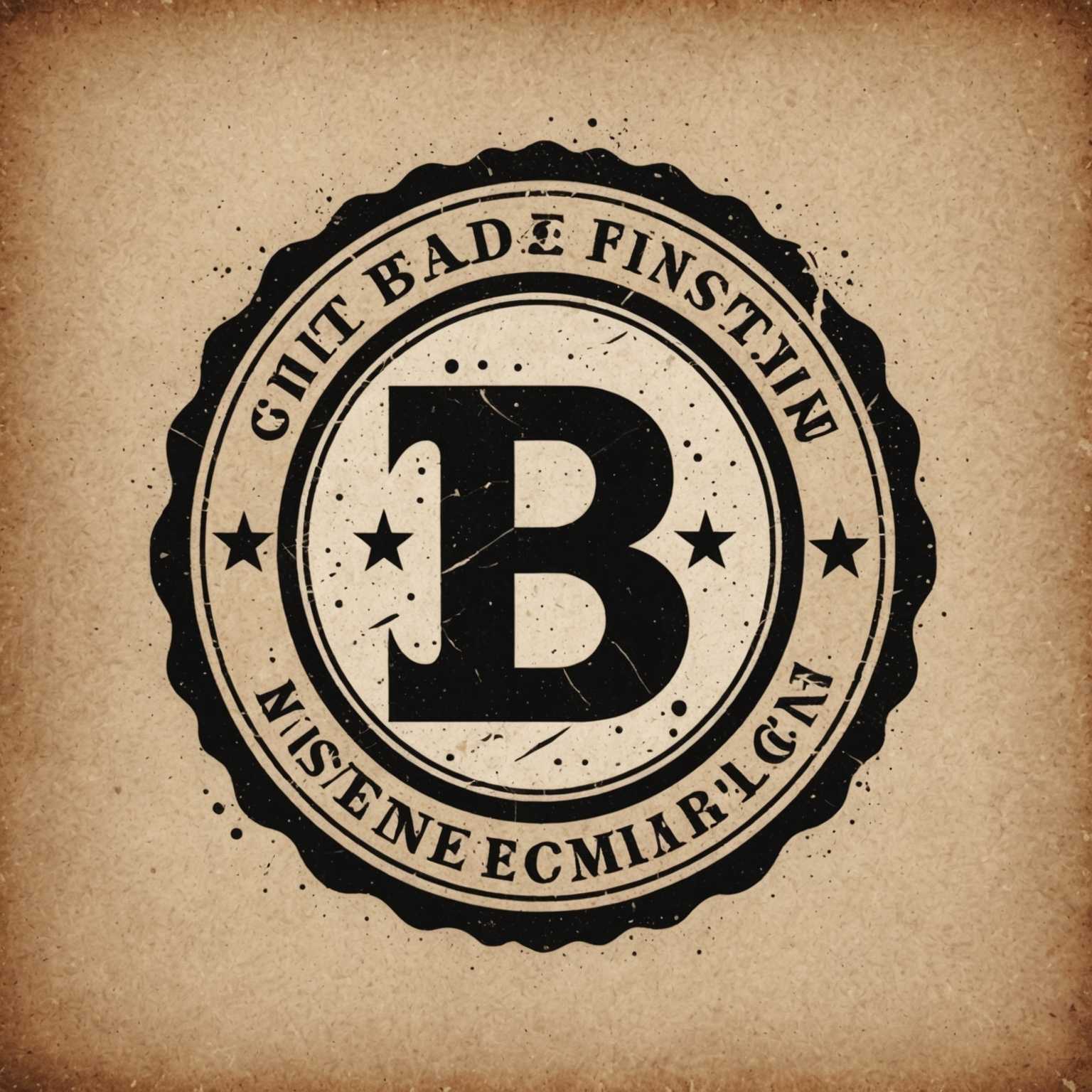 Die Abbildung zeigt eine Illustration eines Logos im Tintenstempeldruck, das in einem Vintage- und rustikalen Stil gehalten ist. Das Logo wirkt abgenutzt und texturiert, als ob es mit Tinte gestempelt wurde. Es besteht aus einem einfachen, kräftigen Design, das eine nostalgische oder handgemachte Ästhetik vermittelt.