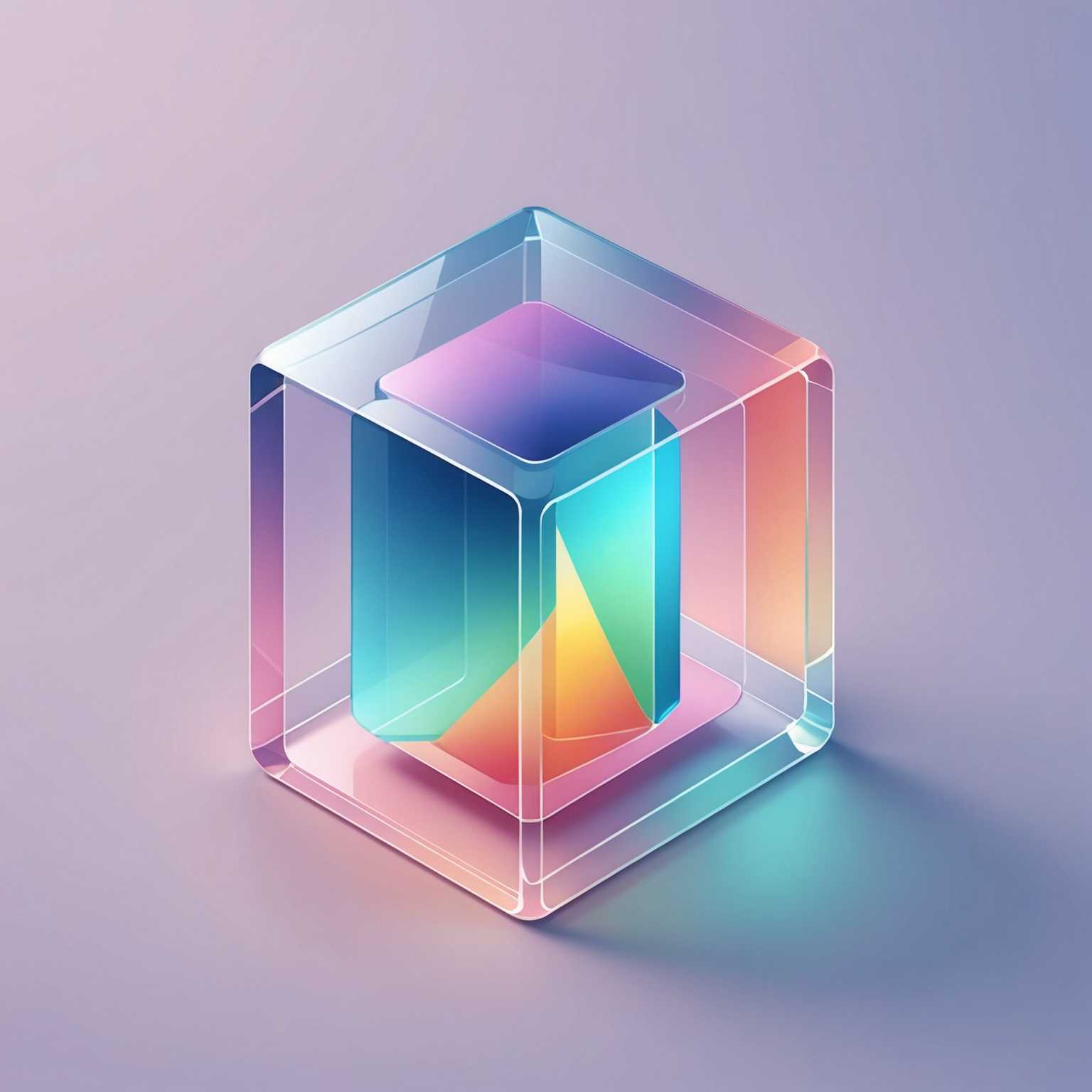 Das Bild zeigt ein isometrisches 3D-Symbol aus Glas in Pastellfarben. Das Symbol hat eine glatte, glänzende Oberfläche mit einem halbtransparenten Erscheinungsbild, das das Licht wunderschön reflektiert. Das Design ist modern und elegant, mit klaren Linien und subtilen Verläufen, die die Gesamtästhetik verbessern. Es scheint Teil eines UI/UX-Designsatzes zu sein und repräsentiert wahrscheinlich eine bestimmte Funktion oder Kategorie innerhalb einer Anwendung oder Website. Das Symbol zieht durch seine zarte Farbpalette und realistische, glasähnliche Textur Aufmerksamkeit auf sich und sticht sowohl funktional als auch künstlerisch hervor.