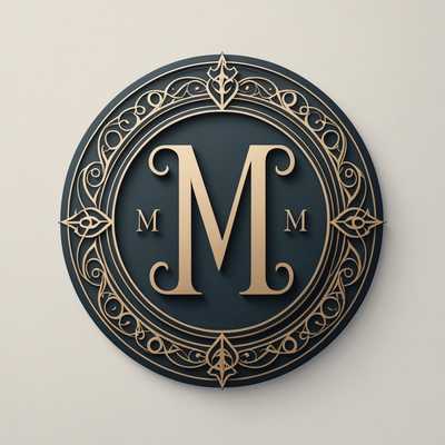 Elegantes Emblem mit Goldakzenten und Initiale "M