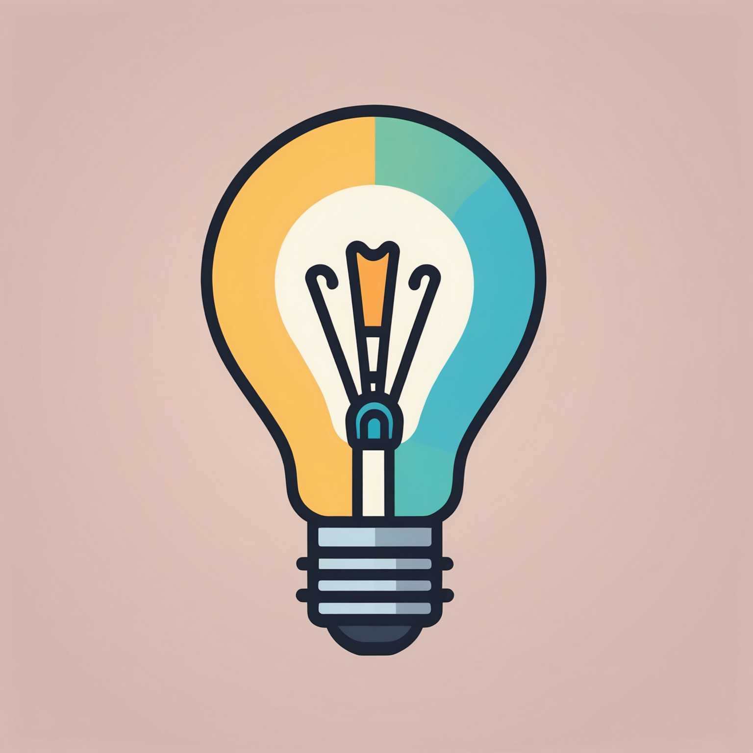 Das Bild zeigt ein minimalistisches Lichtsymbol in einem linearen Farbdesign. Es verwendet eine einfache, flache Farbpalette und ist mit einer dünnen, gleichmäßigen Linie umrandet. Die Füllfarben sind weich und pastellfarben.