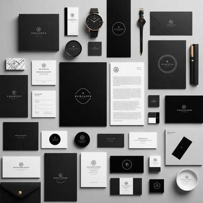 Minimalistisches schwarz-weißes Marken-Schreibwaren-Set