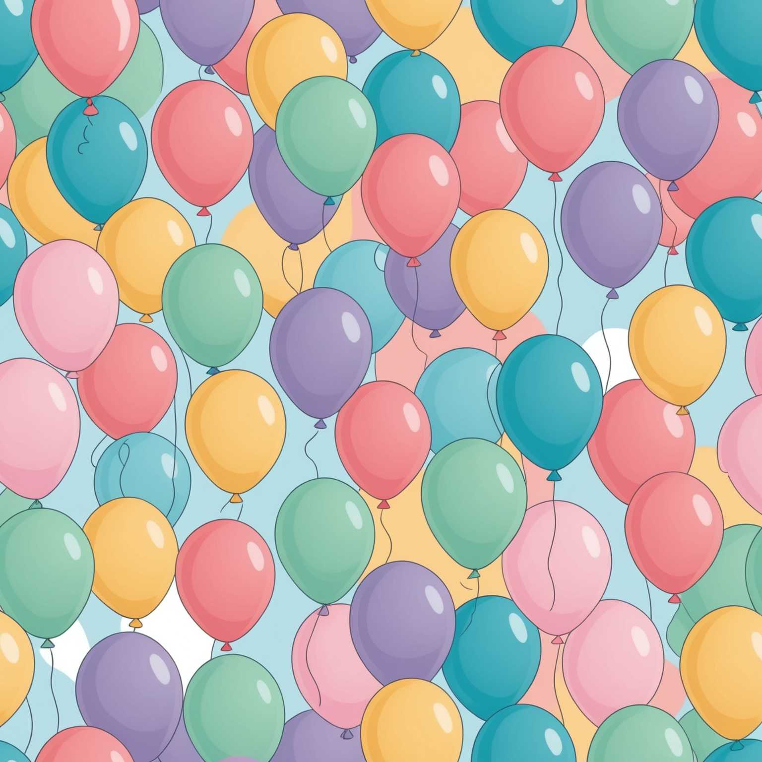 Das Bild zeigt bunte Ballons im niedlichen, cartoonartigen Stil. Sie sind in Pastellfarben gezeichnet und die weichen Linien verleihen dem Bild eine kindgerechte und verspielte Ästhetik.