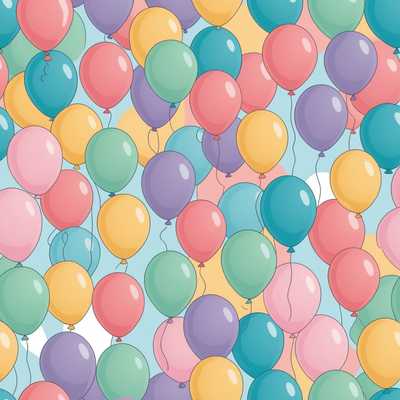 Das Bild zeigt bunte Ballons im niedlichen, cartoonartigen Stil. Sie sind in Pastellfarben gezeichnet und die weichen Linien verleihen dem Bild eine kindgerechte und verspielte Ästhetik.