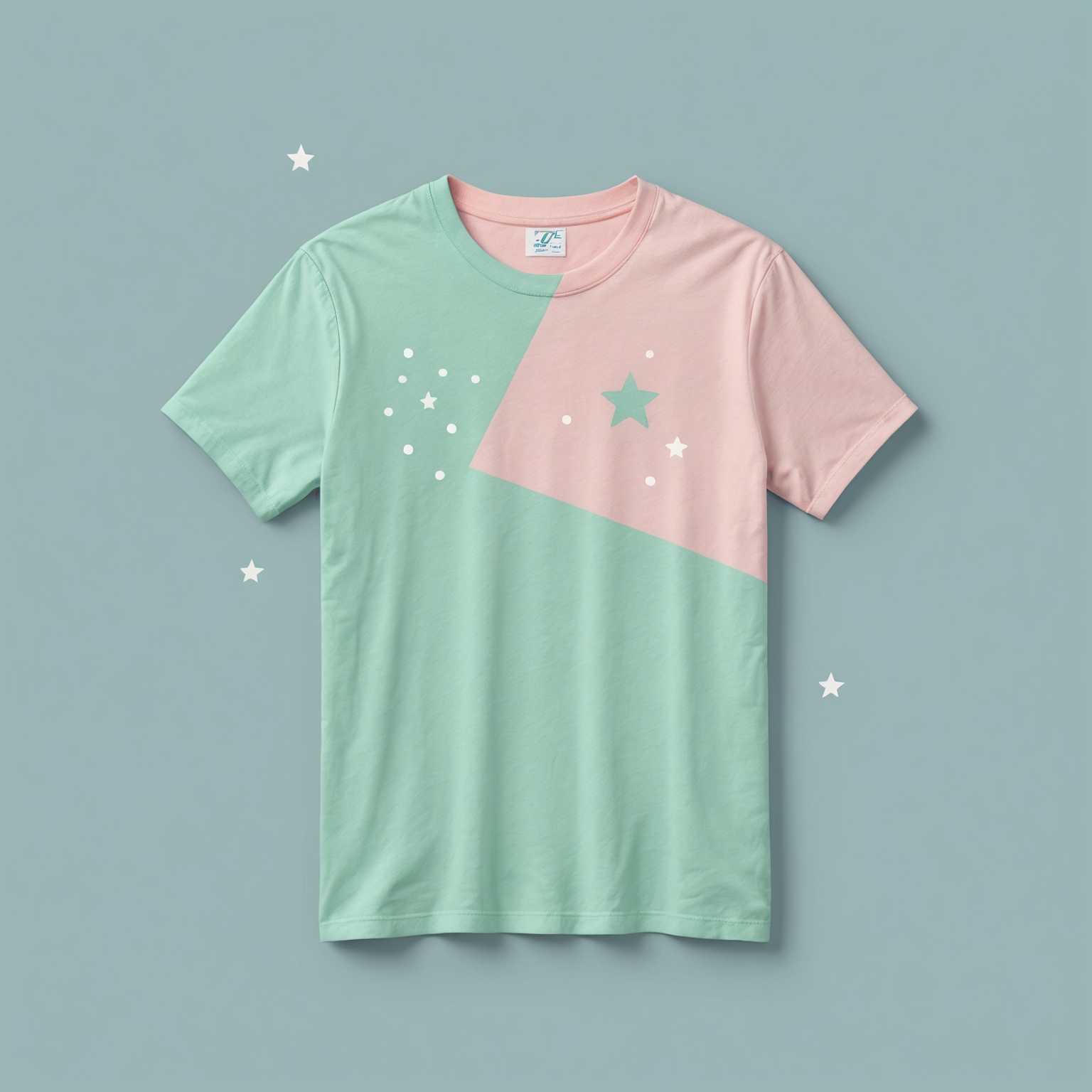 Das Bild zeigt ein sauberes, minimalistisches Logo eines Pastell-T-Shirt-Designs. Der zentrale Fokus liegt auf einer einfachen, stilisierten T-Shirt-Silhouette, die in sanften Pastellfarben wie Hellrosa, Babyblau und Minzgrün gezeichnet ist. Das T-Shirt hat glatte, abgerundete Kanten und einen sanft geschwungenen Halsausschnitt. Um das T-Shirt herum befinden sich zarte, verspielte Elemente wie kleine pastellfarbene Sterne, Herzen und Punkte, die einen spielerischen Touch verleihen. Der Hintergrund ist ein zarter Pastellverlauf, der die sanfte und beruhigende Ästhetik des Logos unterstreicht. Das Logo strahlt ein Gefühl von moderner, trendiger Mode mit einem Hauch von Jugendlichkeit und Kreativität aus.