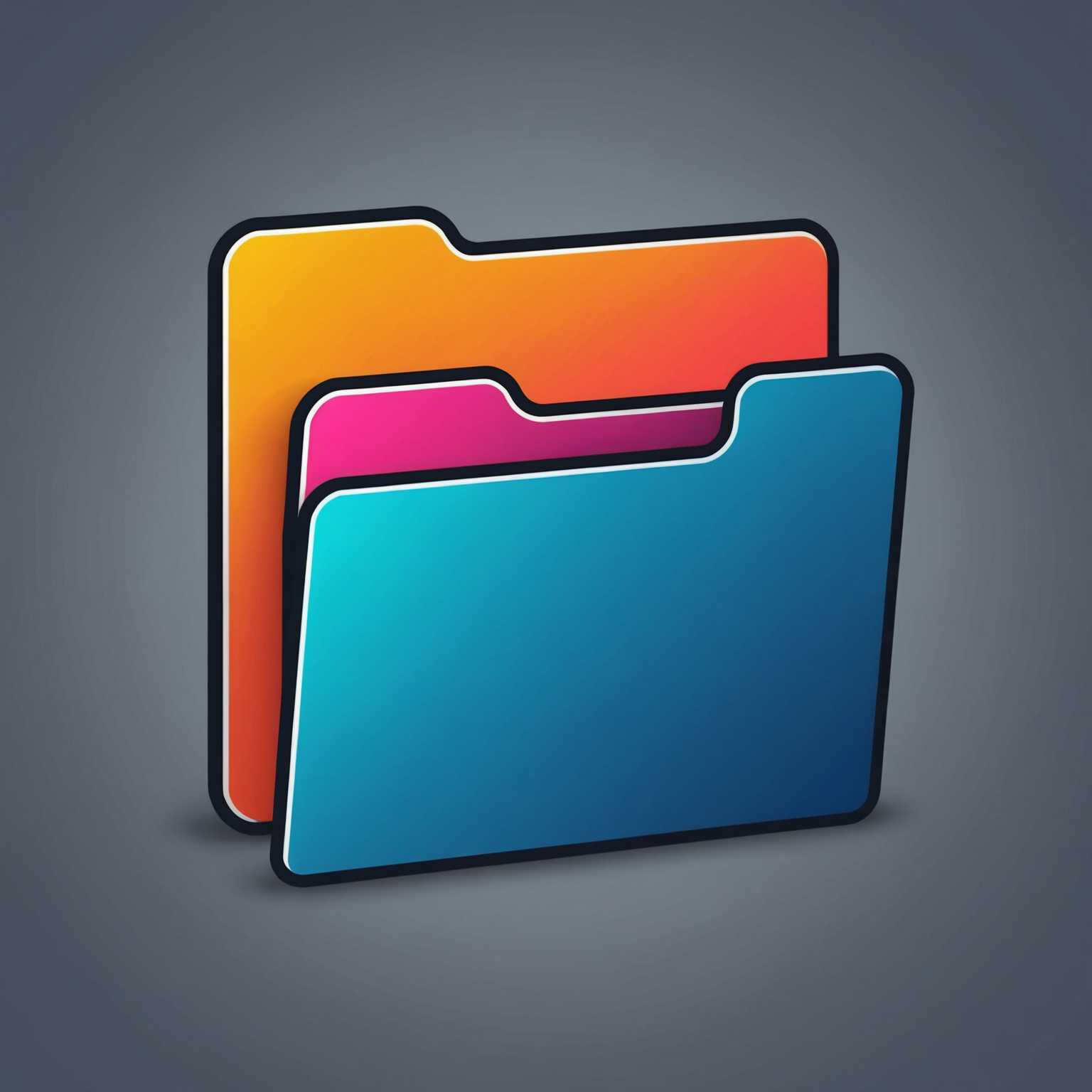 Das Bild zeigt ein schlankes, lineares Farbsymbol eines Ordners in einem modernen, minimalistischen Stil. Das Symbol ist lebendig und wird mit einfachen Linien und einer konsistenten Palette aus leuchtenden, flachen Farben erstellt.