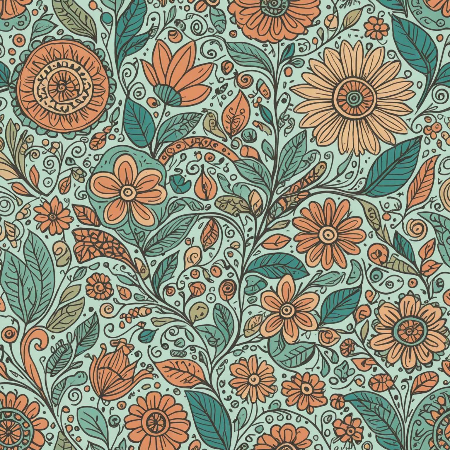 Eine Boho-Stil-Kritzelei mit charmanten Mustern. Die Kritzelei ist detailliert ausgearbeitet, mit weichen, pastellfarbenen Tönen und fließenden Linien, die eine verspielte und fröhliche Atmosphäre schaffen. Das Design hat einen handgefertigten, verspielten Charme und eignet sich perfekt für Logos, Schreibwaren oder Dekorationen. Das Thema verkörpert einen bohèmehaften Geist mit Fokus auf Natur und Freude.