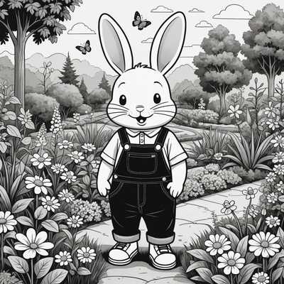 Anthropomorpher Hase im Blumen-Garten Szenario