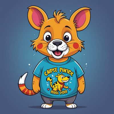 Das Bild zeigt ein Tier im Cartoon-Stil mit einem witzigen Spruch oder Text. Der Stil ist verspielt und humorvoll gestaltet. Das Tier trägt ein farbenfrohes T-Shirt, das typische Elemente der Cartoon-Kunst enthält.