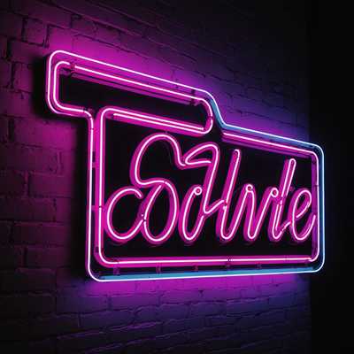 Ein fesselndes Bild mit einer leuchtenden Neonkunst-Szene. Der Mittelpunkt ist ein lebendiges Neonschild, das meisterhaft mit kräftigen, leuchtenden Farben gestaltet ist und einen intensiven, auffälligen Glanz erzeugt. Das Design umfasst eine Kombination aus Formen und möglicherweise Text, die alle in einer Mischung aus elektrischen Blau-, strahlenden Rosa- und kräftigen Violetttönen leuchten. Der Hintergrund ist dunkel, was die Helligkeit und Lebendigkeit der Neonlichter dramatisch betont. Die Gesamtwirkung ist beeindruckend und erzeugt ein Gefühl von Tiefe und einer lebendigen, pulsierenden Energie.