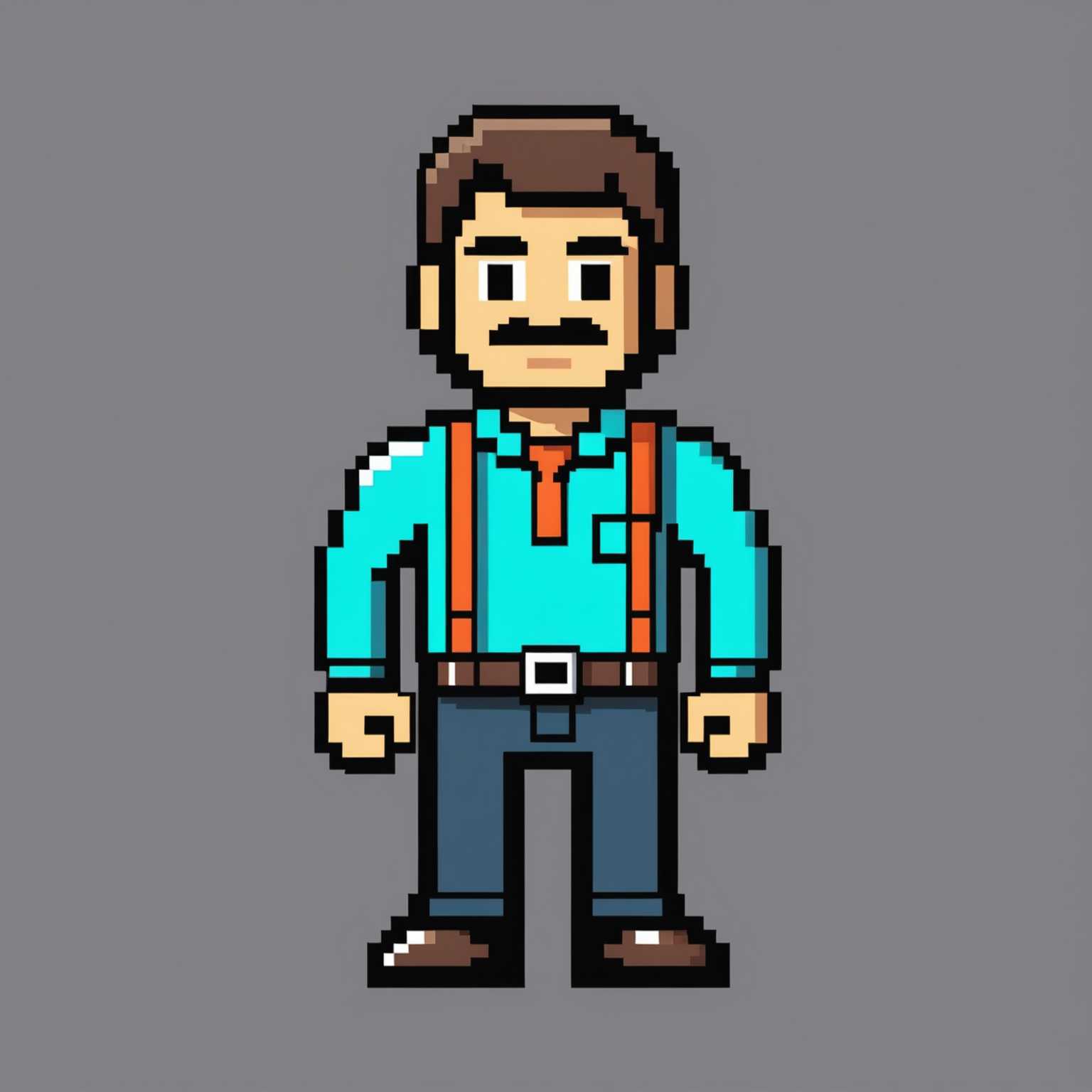 Ein Retro-Game-Zivilist im 8-Bit-Pixelstil. Einfacher Hintergrund.