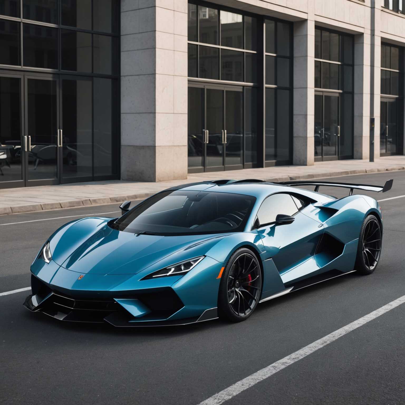 Die Bilderserie zeigt Skizzen eines eleganten, futuristischen Supersportwagens. Das Auto hat ein aerodynamisches Design mit glatten, fließenden Linien und einem aggressiven Erscheinungsbild. Die Front des Autos zeichnet sich durch eine niedrige, spitze Nase mit scharfen, eckigen Scheinwerfern und einem großen, offenen Kühlergrill aus. Die Karosserie ist mit übertriebenen Radkästen versehen, die große, stilvolle Leichtmetallräder beherbergen. Das Seitenprofil zeigt ein tief liegendes Zweitürer-Design mit einer fließenden Dachlinie, die nach hinten verjüngt. Die Fenster sind schmal und stromlinienförmig, und die Seitenspiegel sind kompakt und modern. Das Heck des Autos präsentiert sich mit einem High-Tech-Look, schlanken, horizontalen Rückleuchten, einem markanten Heckdiffusor und doppelten Auspuffrohren. Insgesamt vermitteln die Skizzen ein Gefühl von Geschwindigkeit, Luxus und hoher Leistung.