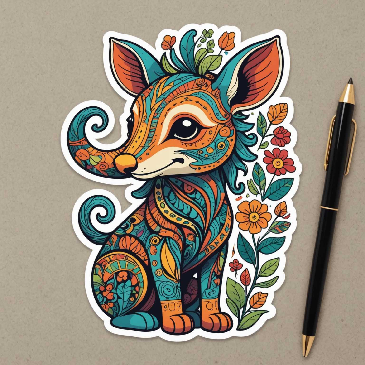 Das Bild zeigt eine Sammlung von fantasievollen Tierstickern. Jeder Sticker präsentiert ein anderes Tier in einem verspielten und künstlerischen Stil. Die Tiere umfassen verschiedene Arten, jede mit übertriebenen Merkmalen und farbenfrohen Details, die ihre verspielte und imaginative Natur betonen. Der Hintergrund ist neutral, um die lebhaften Farben und die detaillierten Designs der Sticker hervorzuheben.
